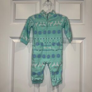 Carters Baby Girl‎ Size 6 Months Fleece Pajamas Sleepsuit Snowflakes Reindeer